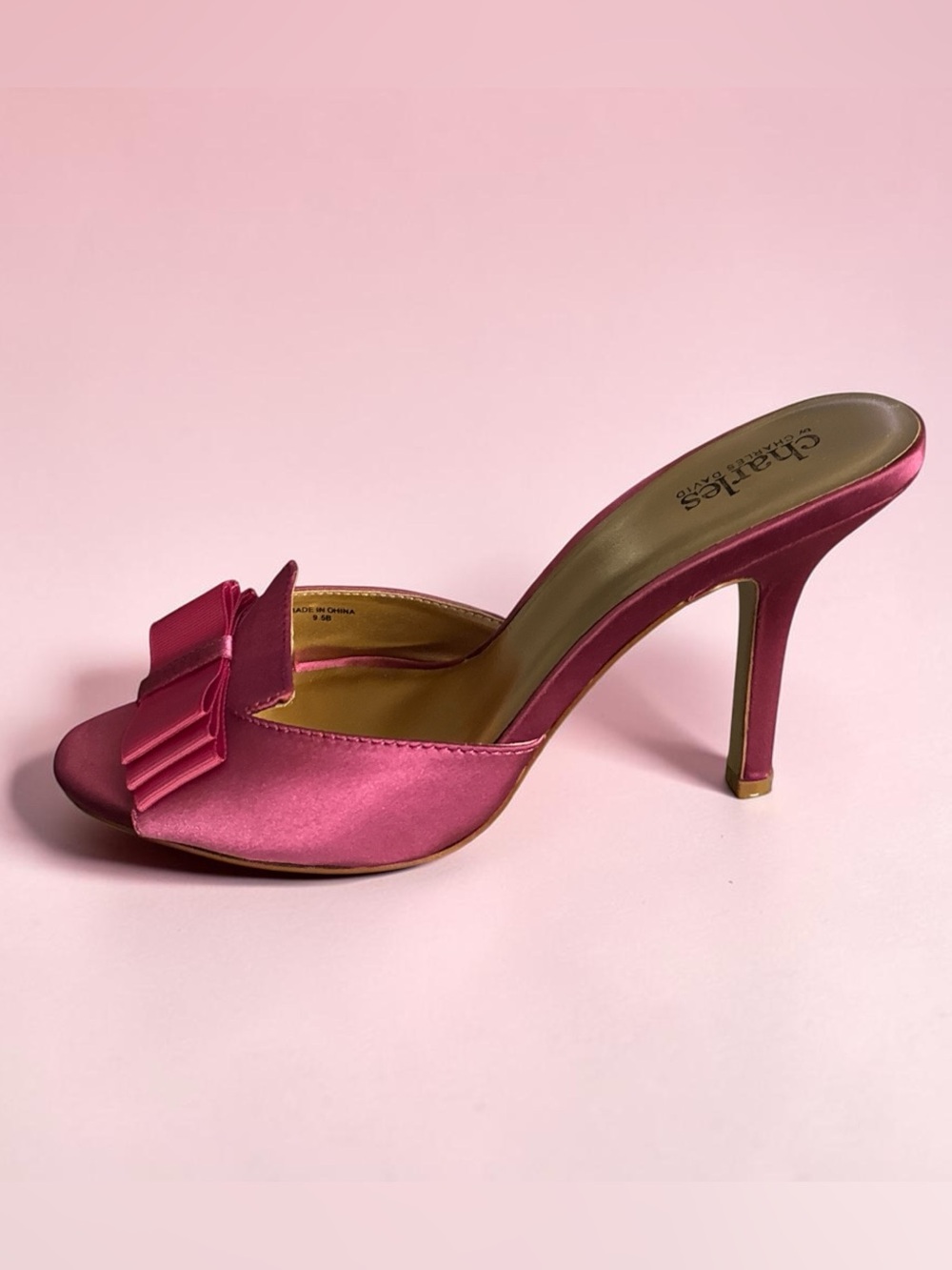 Charles by Charles David Frill Fuchsia Satin Bow Mules Heels Size: 9.5